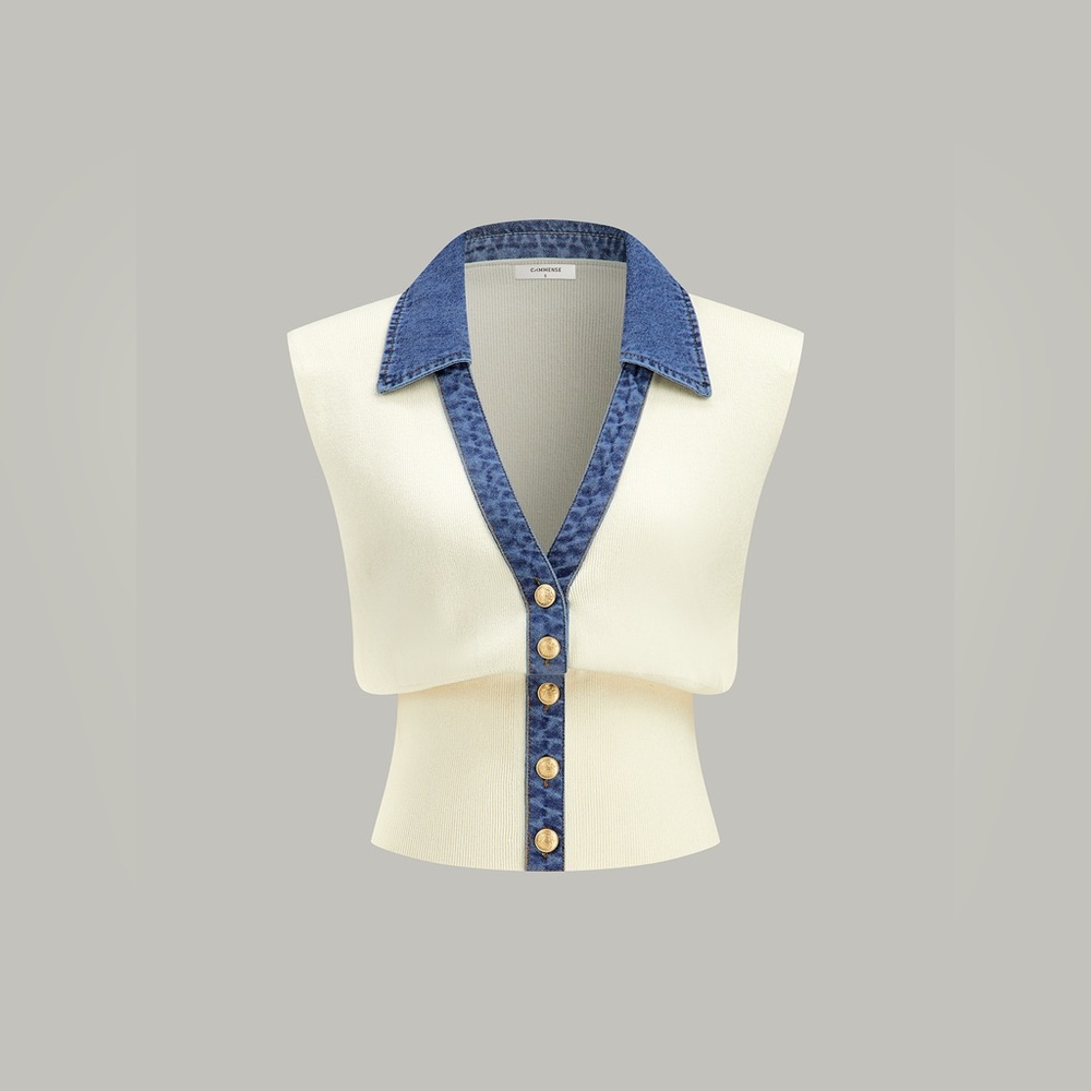 Commense Denim Trim
Metal Button Knit Vest - Picture 2 of 4